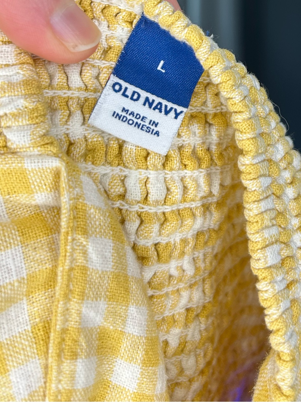 🧺OLD NAVY Butter Yellow Checked Gingham Linen Blend Cottagecore Mini Dress - L - Picture 5 of 7